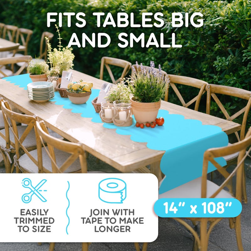 Swanoo Turquoise Plastic Disposable Table Runner. 5 Pack 14 x 108 inch. Scallop Table Runner Adds A Pop of Color to Your Party Table, by Swanoo - Image 5